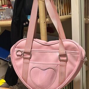 Pastel Pink Heart-Shaped Shoulder Bag with Textured Leather